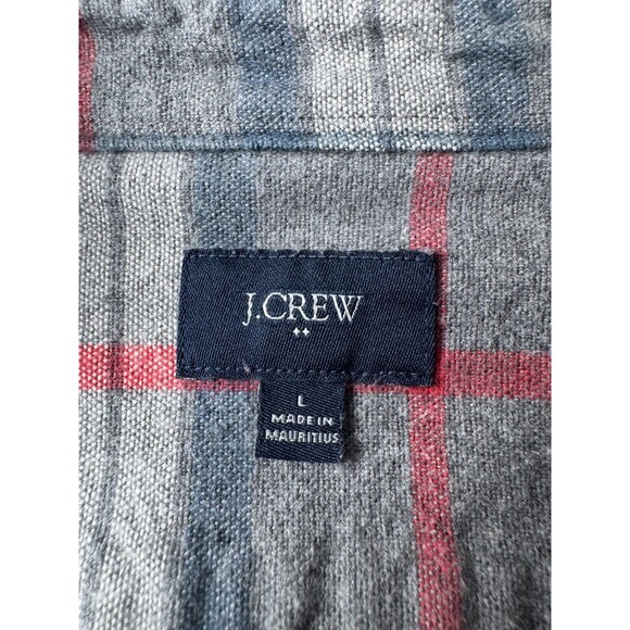 J.Crew Mens Large Gray Plaid Flannel Shirt Elbow Patches Grunge Outdoor Workwear - Picture 2 of 12